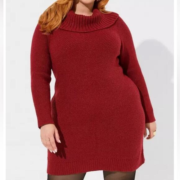 Torrid Red Rhubarb At The Knee Sweater Cowl Neck Dress 2X NWT 40960570 - Picture 1 of 16